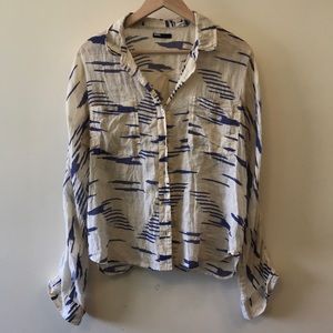 White and Blue Patterned Button-up